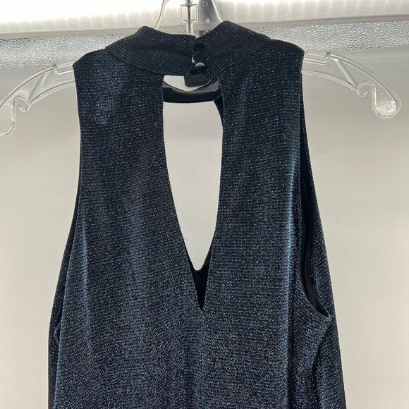 Soprano Women's Choker Cut Out Mini Shift Dress Teal/Multi Glitter Size Medium - Picture 6 of 9